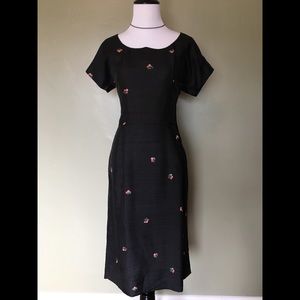 Vintage 50s black floral wiggle cocktail dress!